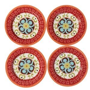 Anthropologie Folk Art Heart Salad Dessert Plates Set of 4 Worn Chic Look